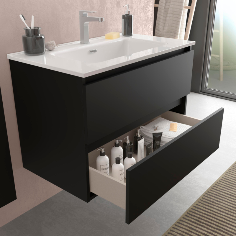 Meuble Vasque 100 Cm Noir Mat Vasque Blanc