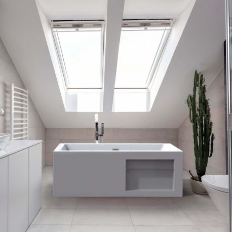 Baignoire rectangulaire îlot à rangements intégrés 