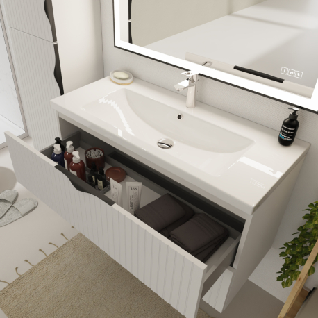 lavabo salle de bain avec meuble à suspendre avec tiroirs