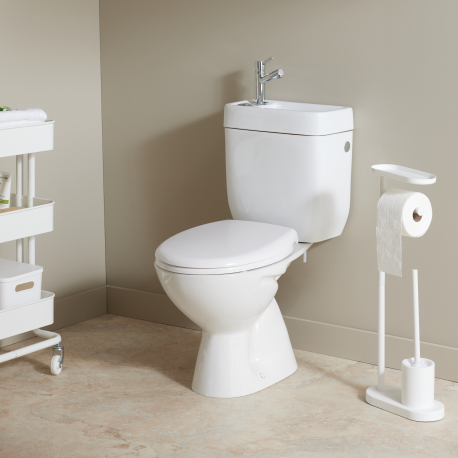 wc à sortie verticale à poser avec lave mains intégré avec bride