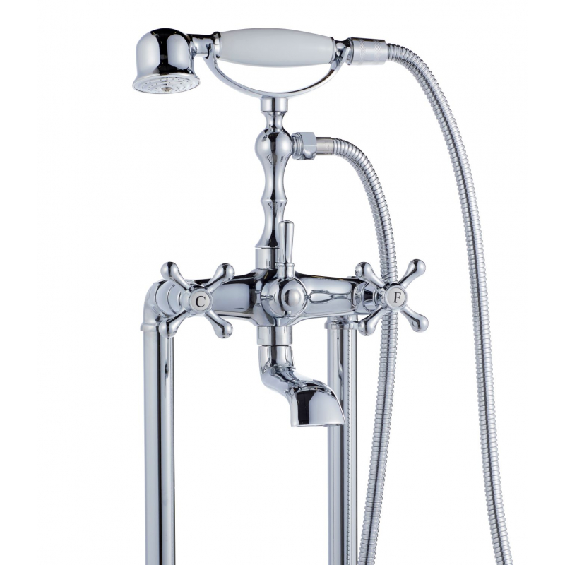 mitigeur sur pied au sol retro pour baignoire ilot