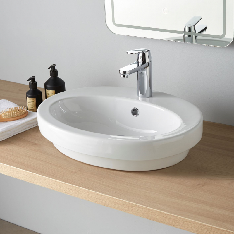 Vasque semi encastrable en céramique blanche 