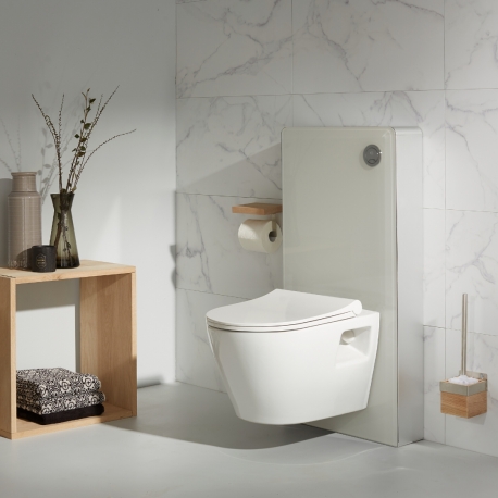 bati support mural wc suspendu avec bati verre blanc cuvette suspendue sans bride et abattant slim