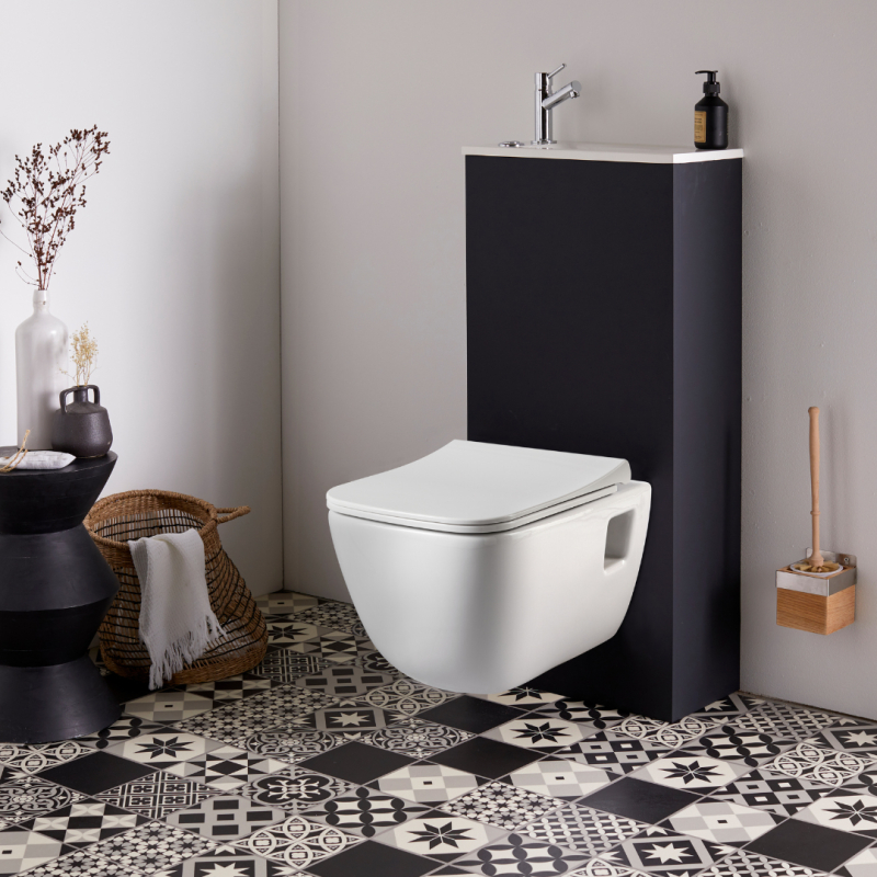 WC lave-mains intégré et cuvette sans bride 