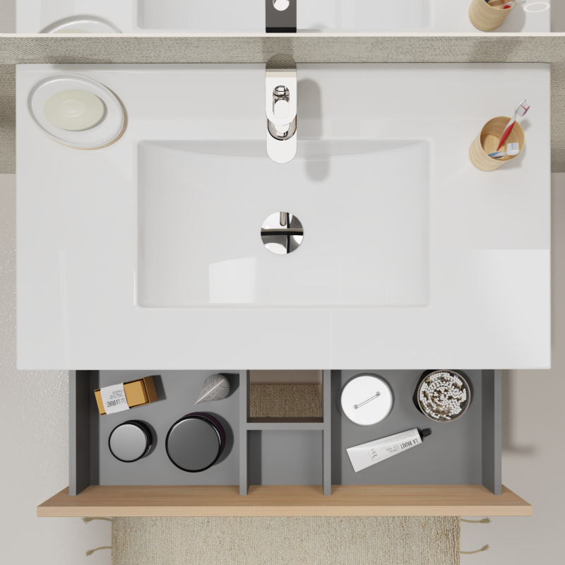 meuble salle de bain 80cm chêne à poser