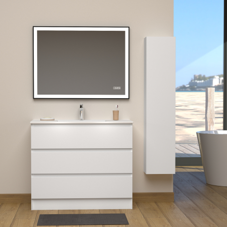 meuble salle de bain à poser 100 cm blanc mat