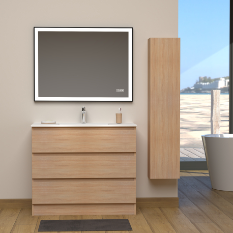 meuble salle de bain à poser 100 cm chene