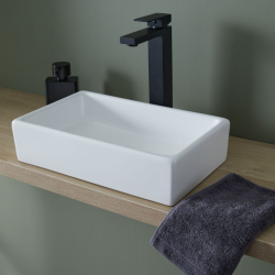 Lave-mains design rectangulaire en céramique blanc
